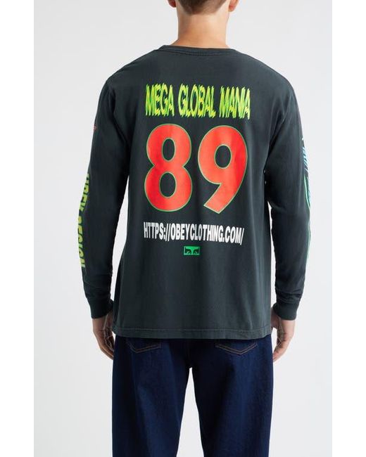 Obey Blue Mega Global Mania Graphic Long Sleeve T-Shirt for men