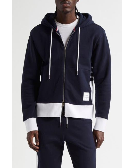 Thom Browne Blue Engineered 4-Bar Cotton French Terry Zip-Up Hoodie for men