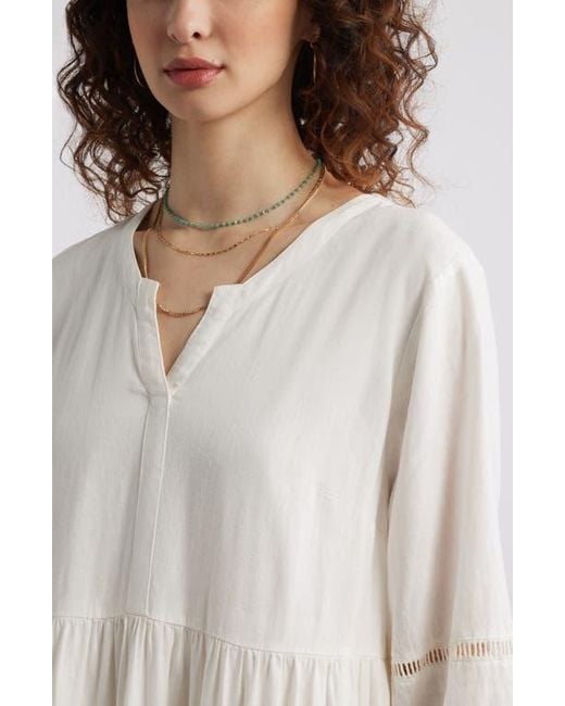 Treasure & Bond White Ladder Stitch Accent Linen Blend Tiered Minidress