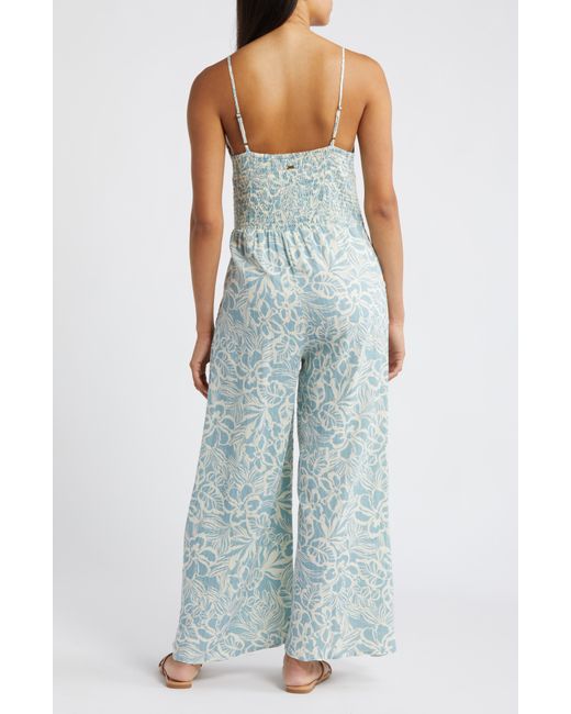 Rip Curl Blue Chambray Floral Print Jumpsuit