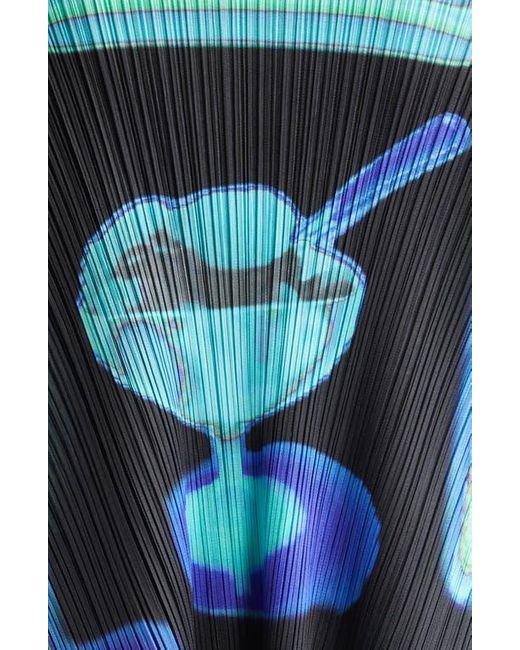 Pleats Please Issey Miyake Blue Thermal Floods Print Pleated Top