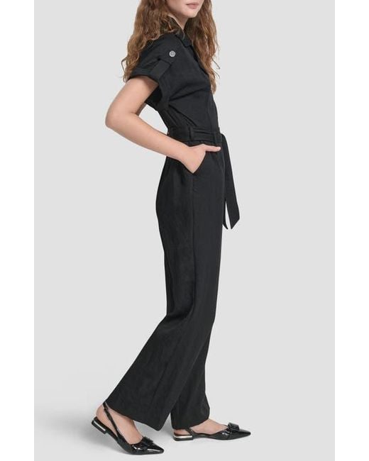 DKNY Black Twill Tie Waist Jumpsuit