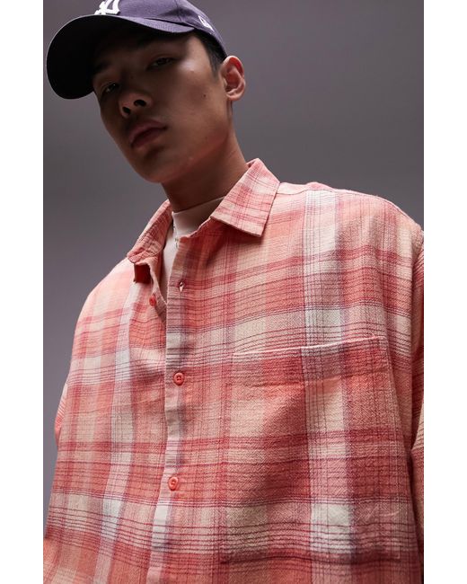 Topman Red Relaxed Fit Plaid Button-up Shirt for men