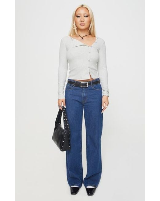 Princess Polly White Passoni Asymmetric Recycled Cotton Rib Button-Up Top