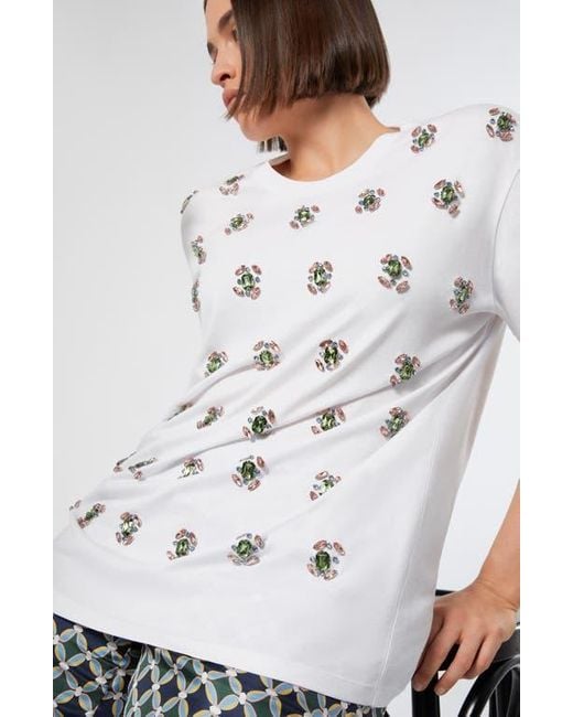 Marina Rinaldi White Reed Embellished Cotton T-Shirt