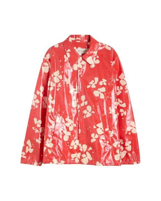Dries Van Noten Red Vorries Print Coated Cotton Jacket for men