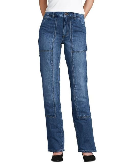 Lands' End Blue Soft Denim High Rise Rail Straight Leg Utility Jeans