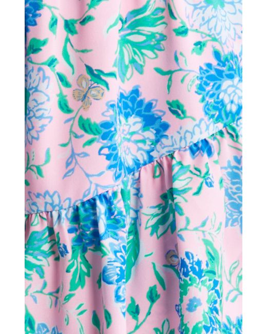 Lilly Pulitzer Blue Lilly Pulitzer Cristiana Floral Long Sleeve Surplice Neck Dress