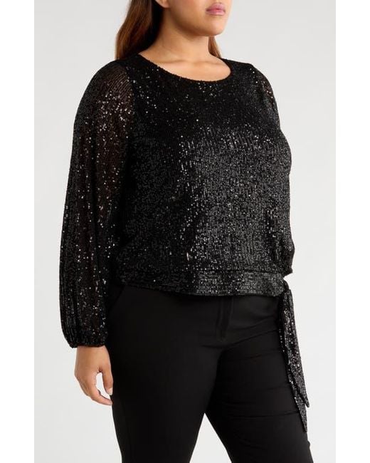 Tahari Black Sequin Tie Hem Top