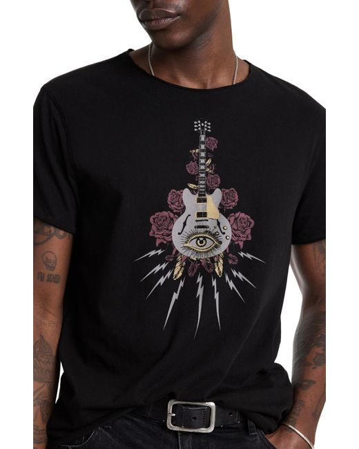 John Varvatos Black Guitar Cotton Graphic T-shirt for men