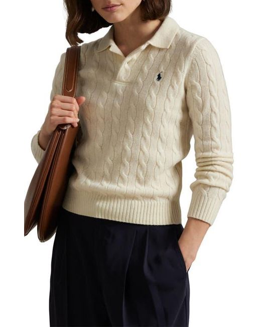Polo Ralph Lauren Multicolor Cable Stitch Wool & Cashmere Polo Sweater