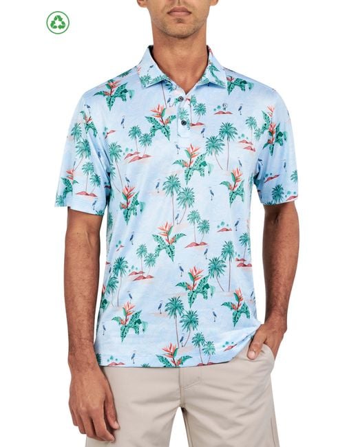Con.struct Blue Regular Fit Tropical Palm Print Recycled Performance Golf Polo for men