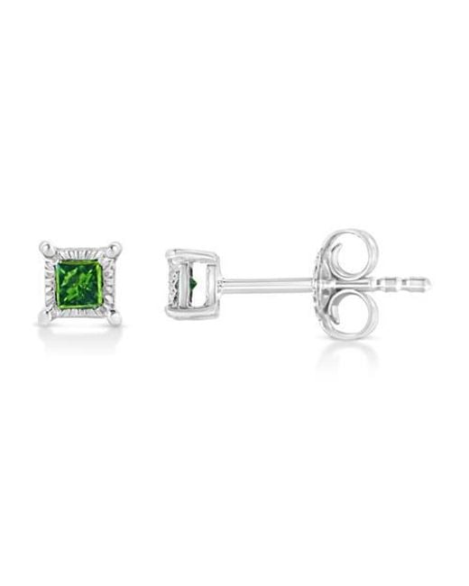 Haus of Brilliance Green 1/10 Ct Miracle Princess Diamond Stud Earrings