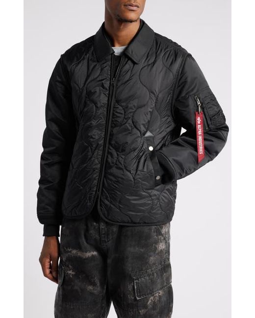 Alpha Industries Black Quilted Mixed Media Ripstop Utility Jacket for men