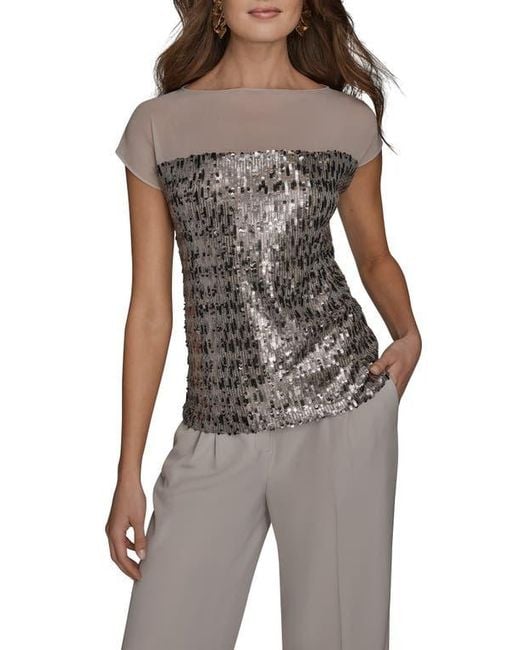 Donna Karan Multicolor Mesh Sequin Top