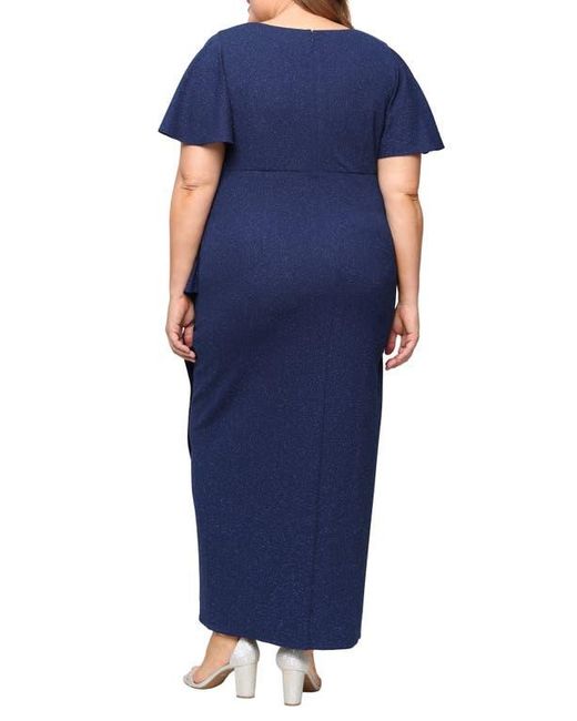 Sl Fashions Blue Sparkle Crystal Embellished Faux Wrap Gown