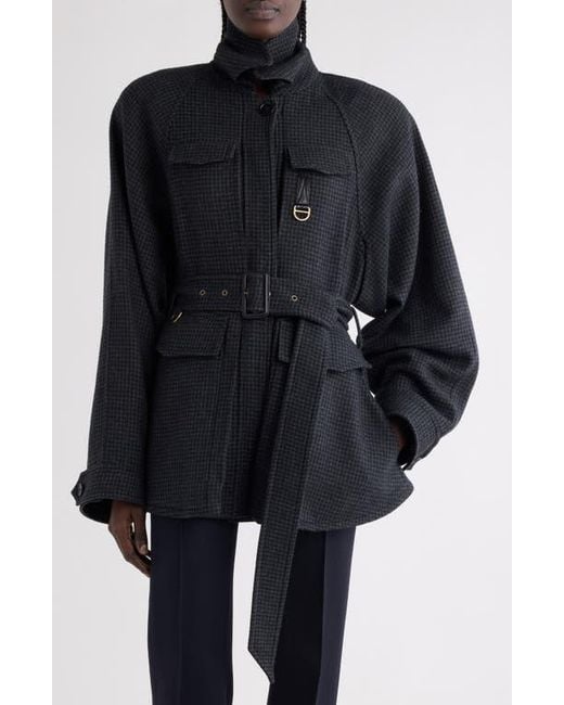 Chloé Black Houndstooth Wool Hunting Jacket