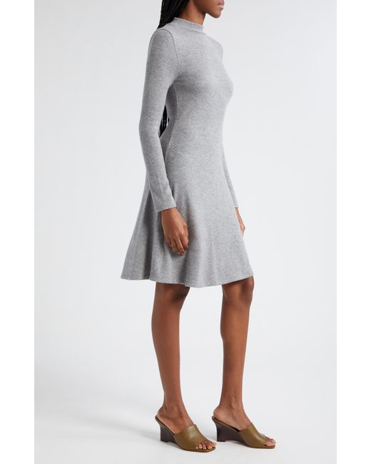 Vince Gray Long Sleeve Fit & Flare Knit Dress