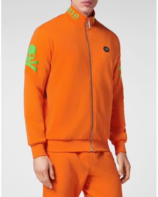 Philipp Plein Orange Jogging Top Skull&Bones for men
