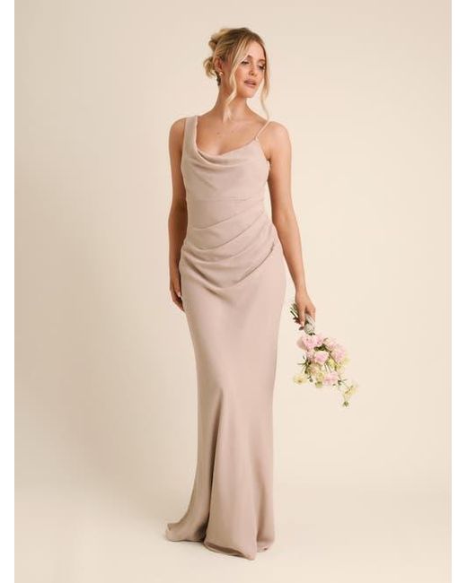 Six Stories Women's Natural Cowl Front Chiffon Bridesmaid Dress