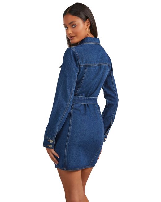 Vici Collection Blue Joanne Long Sleeve Denim Mini Shirtdress
