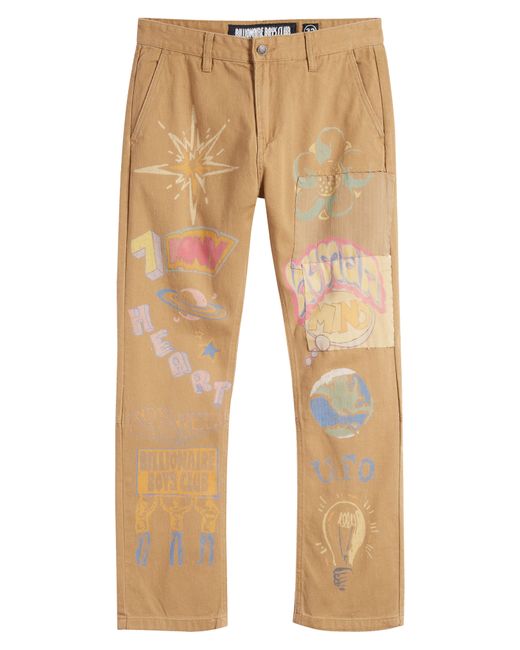 BBCICECREAM Natural Wordly Stenciled Flat Front Chinos for men