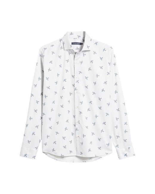 Stone Rose White Dry Touch Stripe Plane Print Performance Sateen Button-Up Shirt for men