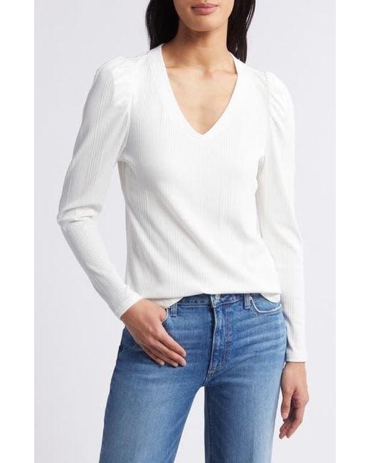 Wit & Wisdom White Puff Shoulder Rib Top