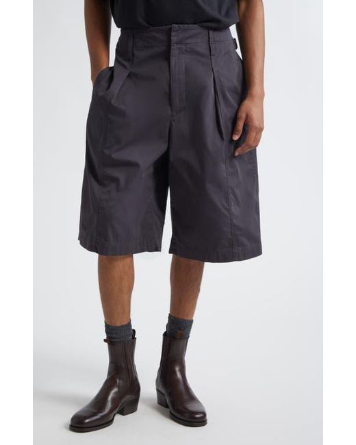 Lemaire Black Maxi Pleated Bermuda Shorts for men