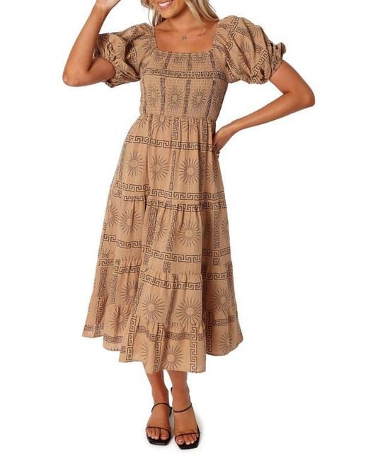 Petal & Pup Brown Soliel Puff Sleeve Midi Dress