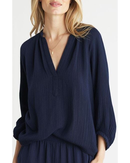 ocean + main Blue Gauze Top