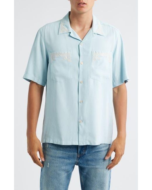 NN07 Blue Julio Embroidered Button-Up Shirt for men