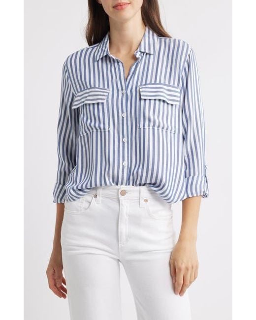 Beach Lunch Lounge Blue Fallon High-Low Button-Up Shirt