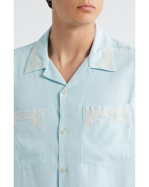 NN07 Blue Julio Embroidered Button-Up Shirt for men