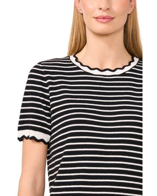 Cece Black Stripe Scallop Neck Sweater