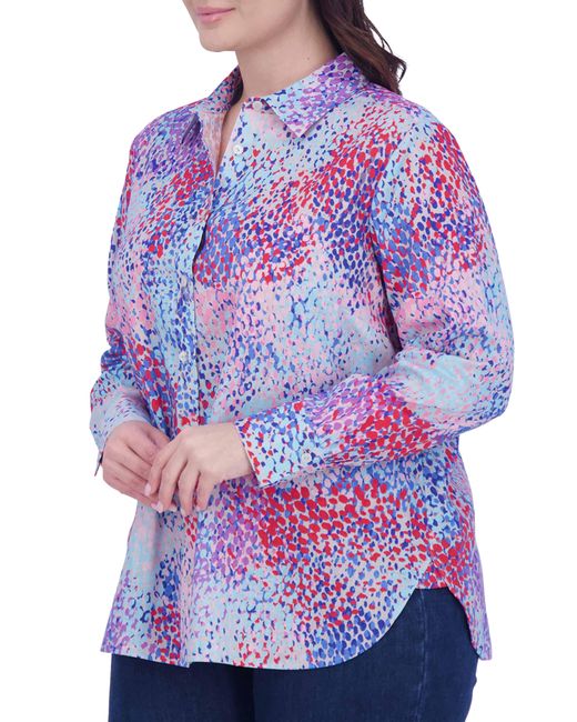 Foxcroft Blue Meghan Abstract Print Linen Blend Button-up Shirt