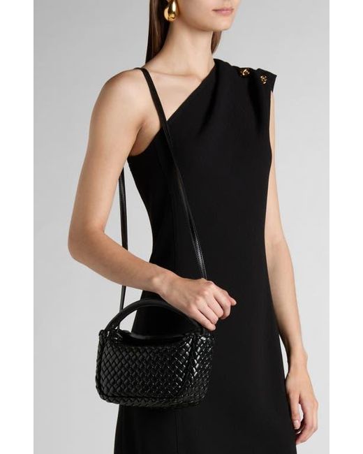 Bottega Veneta Black Mini Borsa Intrecciato Leather Top Handle Bag