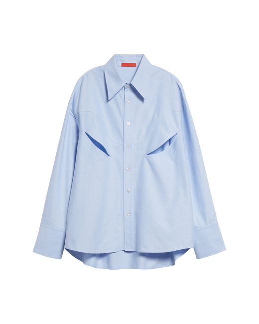 Commission Blue Rider High-low Hem Cotton Button-up Shirt