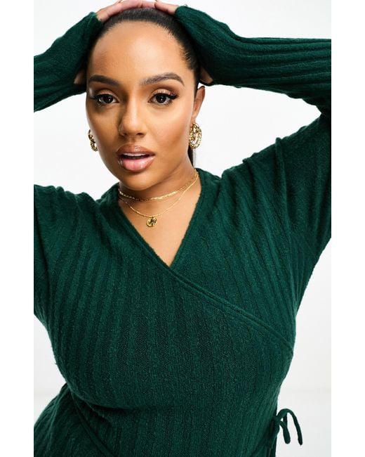 ASOS Green Curve Long Sleeve Midi Wrap Sweater Dress