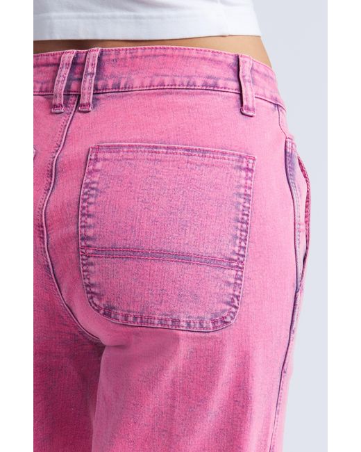 1822 Denim Pink Acid Wash Paneled Wide Leg Carpenter Jeans