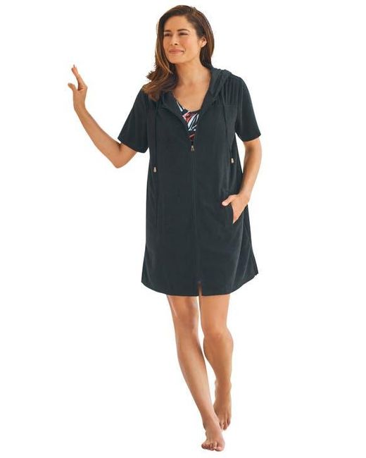 Swim 365 Black Hooded Terry Swim Cover Up