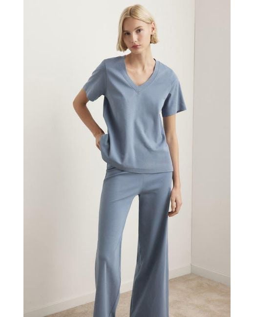 Mango Blue Solid Cotton Pajama Pants