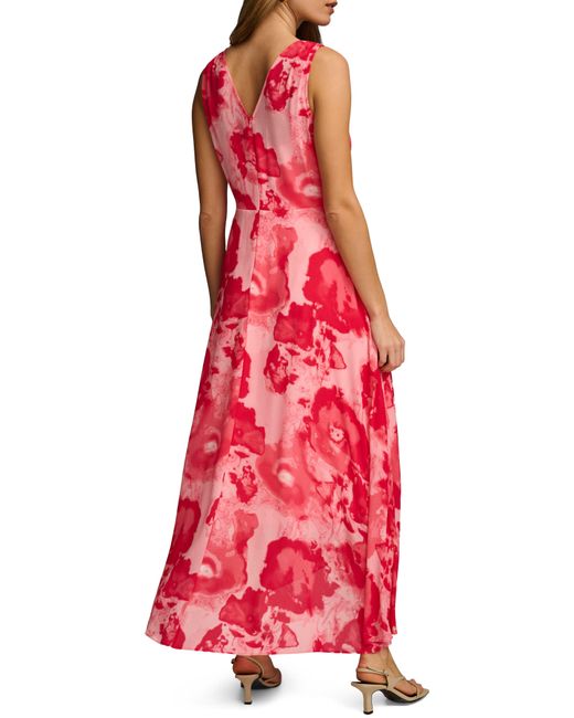 Donna Karan Red Floral Wrap Front Midi Dress