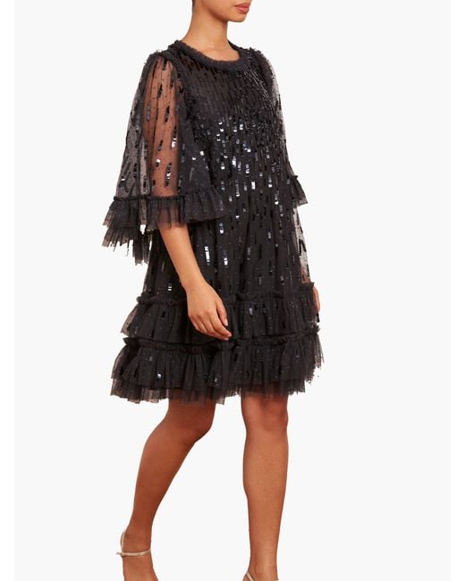 Needle & Thread Black Sequin Dash Mini Dress