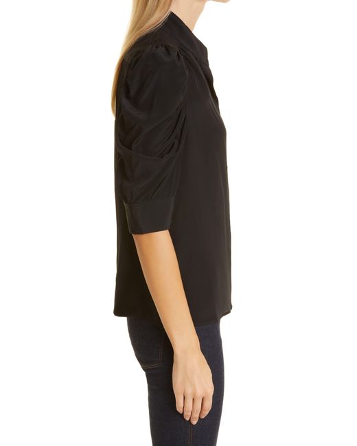 FRAME Black Gillian Puff Sleeve Silk Blouse