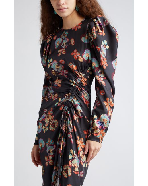 Ulla Johnson Black Amalie Floral Long Sleeve Silk Maxi Dress