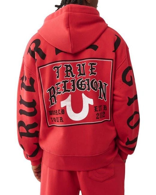TRUE RELIGION Flag Cotton Blend Zip-Up Hoodie in Red for Men Lyst