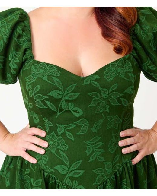 Smak Parlour Green Plus Size Puff Sleeve Swing Dress