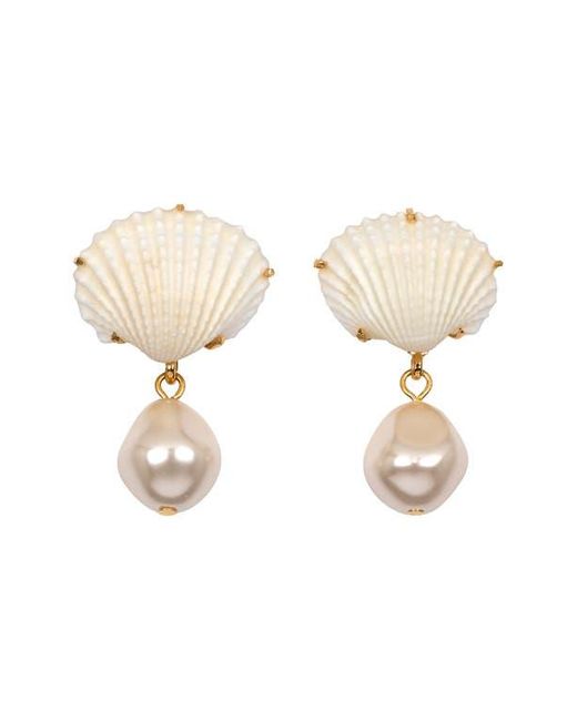 Jennifer Behr Natural Isola Shell & Faux Pearl Drop Earrings