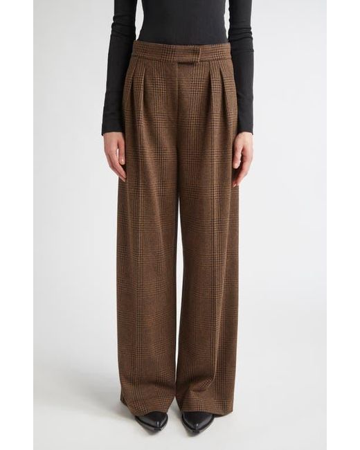 Max Mara Brown Ponza Pleated Houndstooth Check Wide Leg Pants